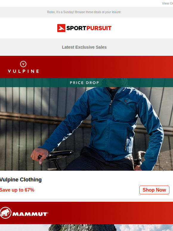 Up to 67% Off: Vulpine - Price Drop | Mammut | Howies | Merino Underwear | Olpro