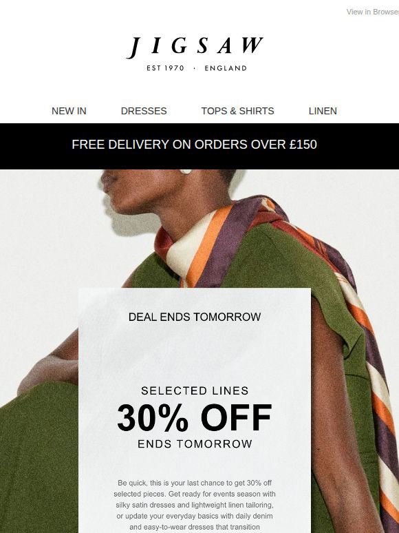 ENDS TOMORROW: 30% off selected lines