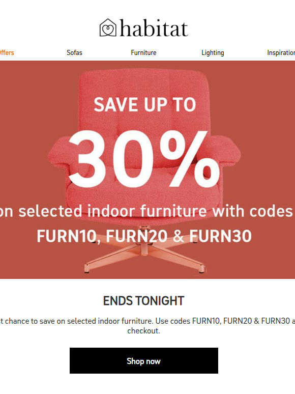 Up to 30% off ends TONIGHT