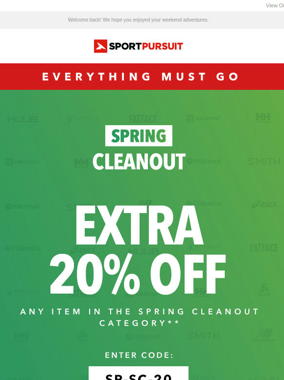 Spring CLEANOUT - Extra TWENTY Percent Off