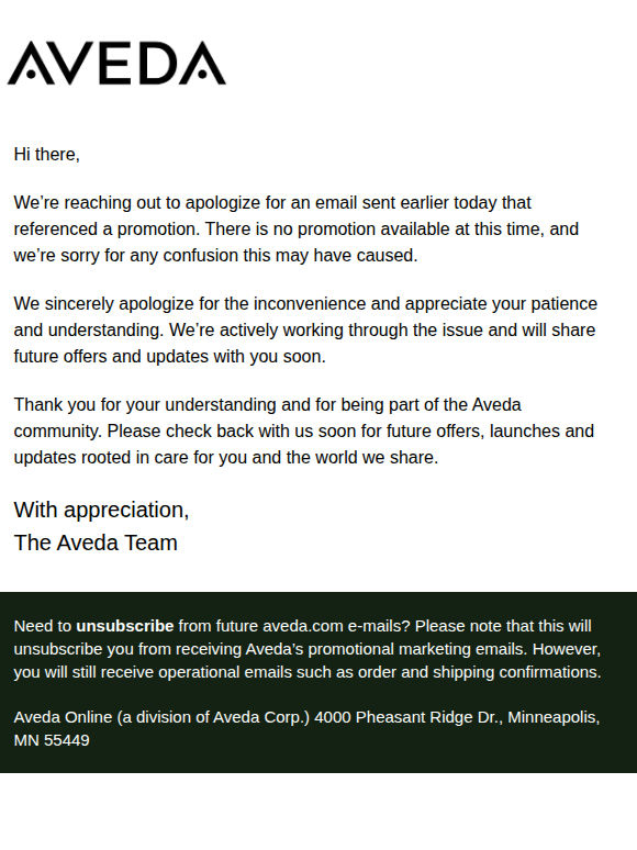 A quick note from Aveda