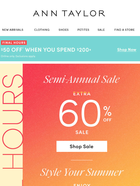 Final Hours! Extra 60% Off Sale + 40% Off Full-Price Styles