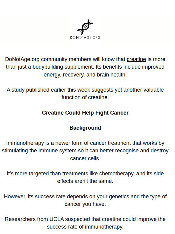 Study: Creatine May Help Fight Cancer