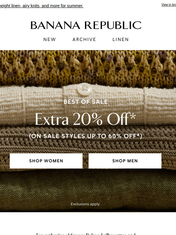 Sale is up to 60% off + an extra 20% off