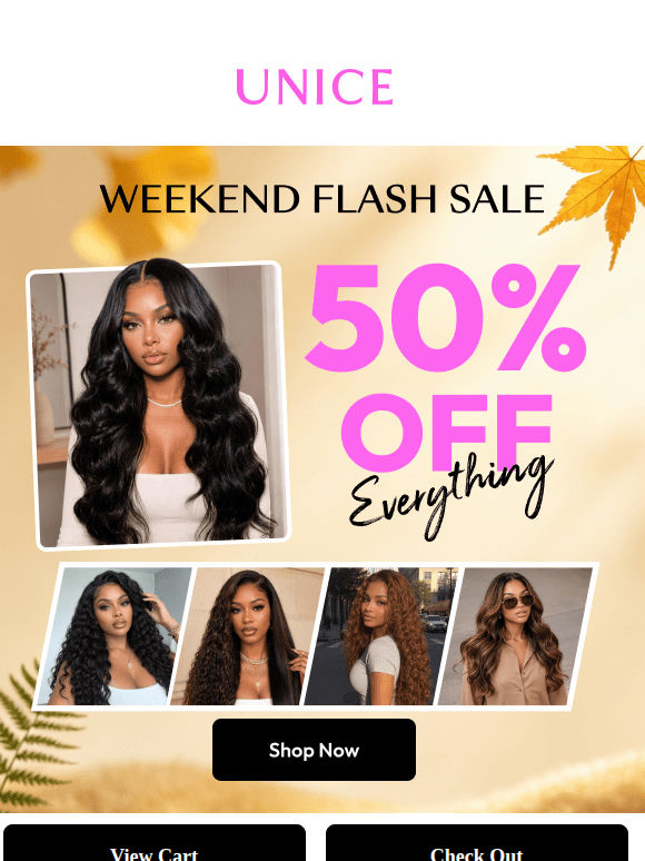 Start with your first 50% off wig