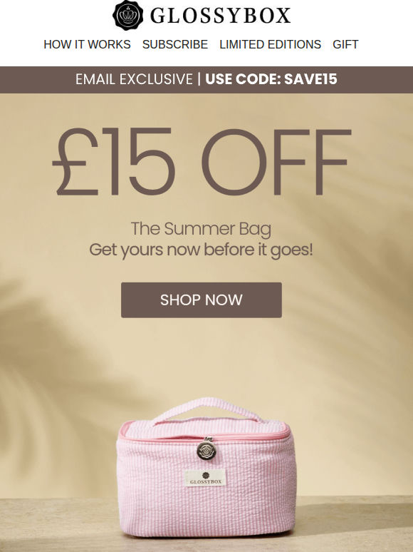 EMAIL EXCLUSIVE! £15 OFF Summer Bag