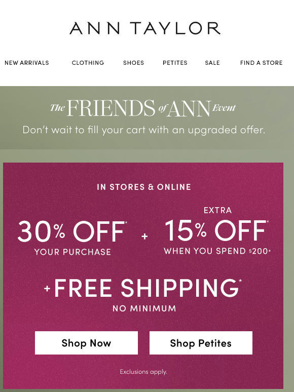 EVERYTHING Ships Free! 30% Off Your Purchase