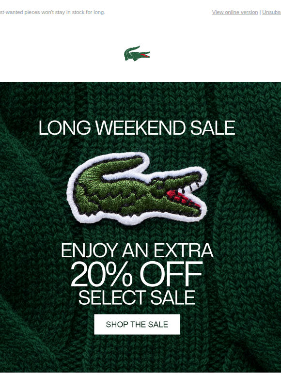 Last Chance: Take an Extra 20% Off Select Sale Styles