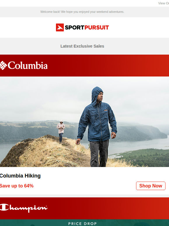 Up to 70% Off: Columbia Hiking | Champion - Price Drop | Nike Underwear | Fjork Merino | Footwear