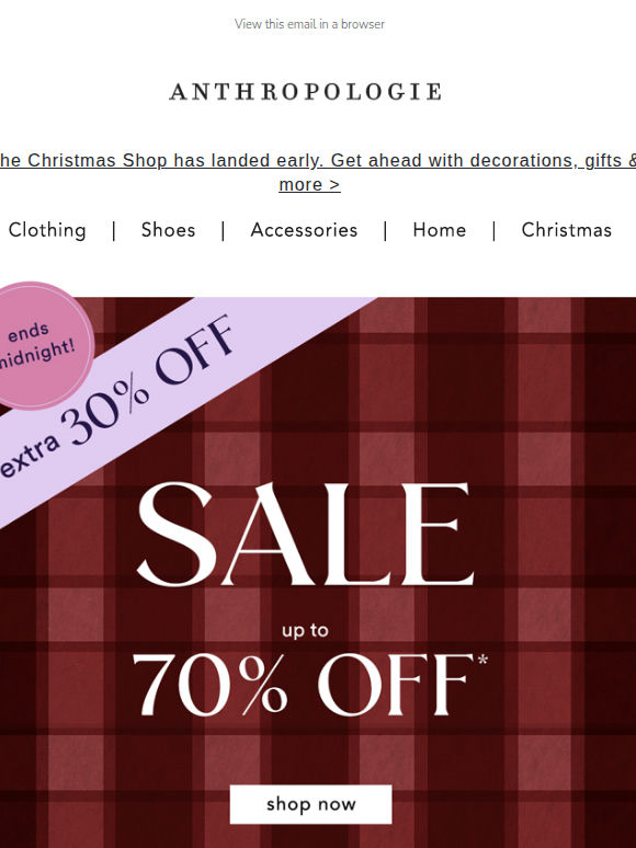 Ends Midnight: Extra 30% off sale