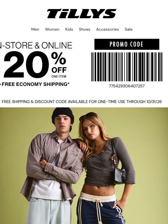 New 20% Off One Item + Free Shipping Code