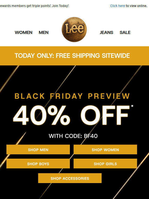 Today's the day: Free Shipping + Black Friday 40% Off