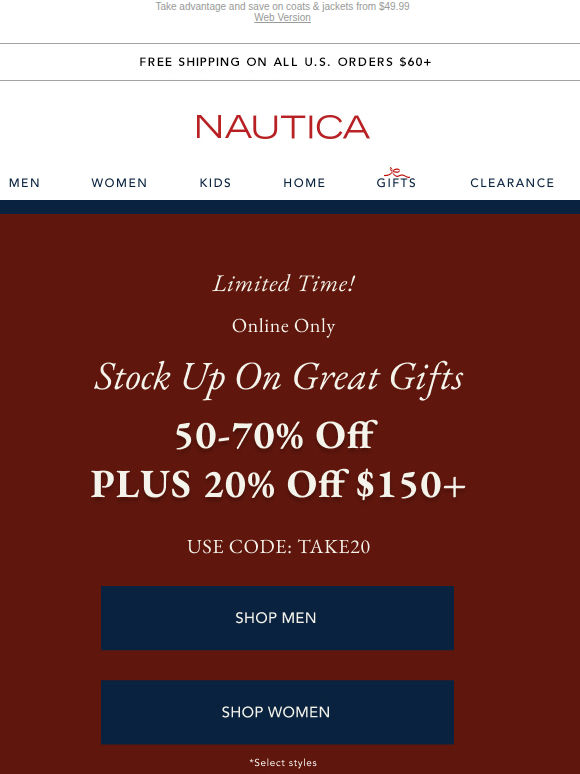 FOR YOU: 50-70% PLUS extra 20% Off $150+