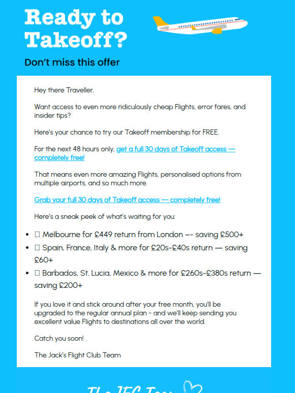 Ready for 30 days of Takeoff, absolutely free?