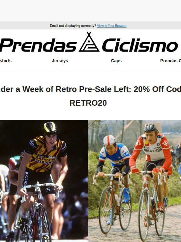 20% Off Our New Retro Pre-Sale: Iconic Teams Like Levi's-Raleigh, Peugeot-Esso & More!