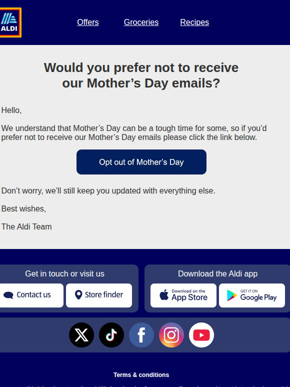 Want to opt out of our Mother's Day emails?