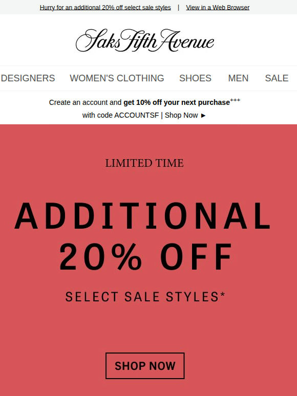 Limited time: extra 20% off sale styles