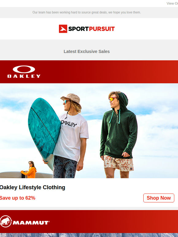 Oakley Lifestyle Clothing | Mammut | Craft | Natural Park Wagons | Outwell - Price Drop | Up to 66% Off!