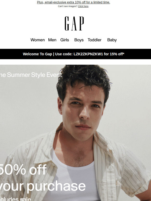 50% off new styles for summer heat