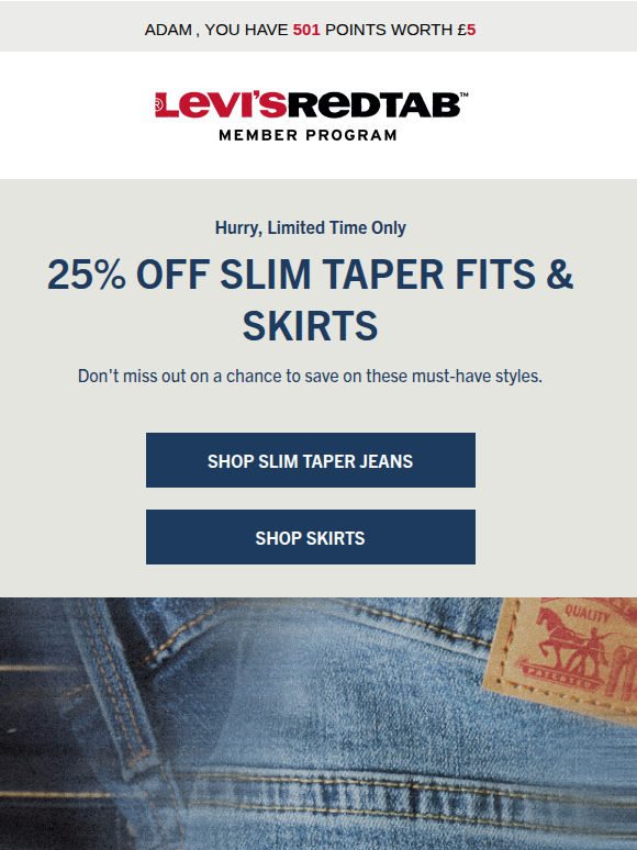 Save up to 25% off Slim Taper fits and skirts