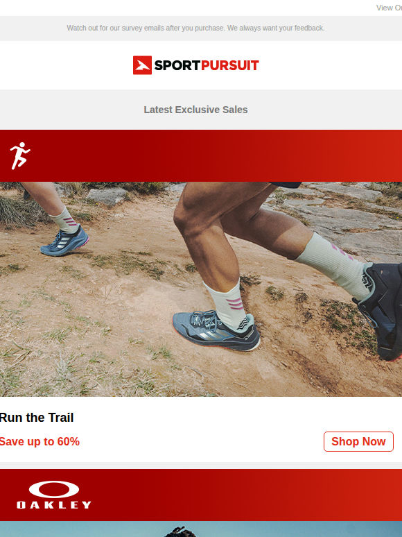 Run the Trail | Oakley Golf | Hanwag | Dakine Luggage | Outwell Tents | Up to 70% Off!