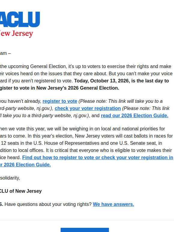 TODAY is the last day to register to vote.