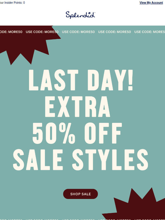 Final Hours. EXTRA 50% OFF.