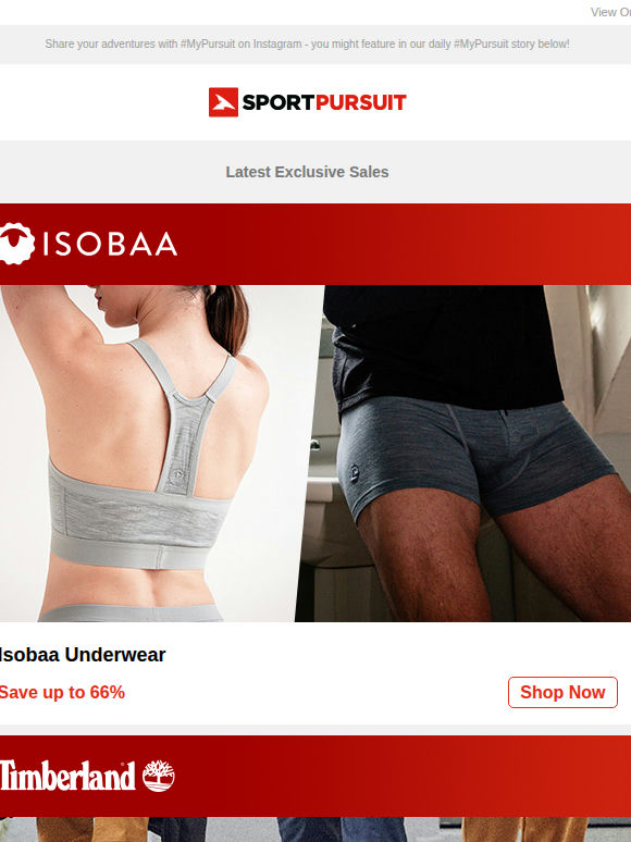 Isobaa Underwear | Timberland | Haglöfs | X-Bionic | Jetboil | Up to 66% Off!