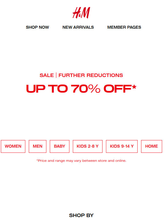 Up to 70% off and further reductions