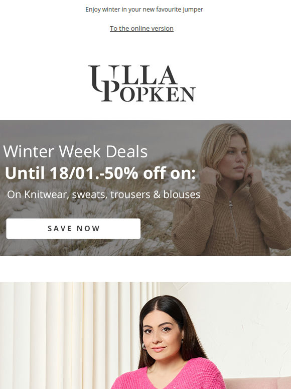Up to 50% off knitwear, sweatshirts, trousers & blouses