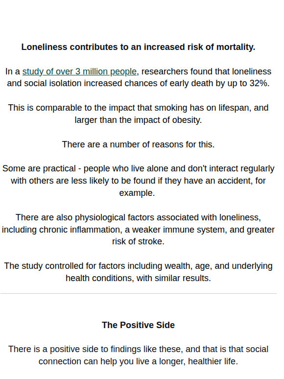 Study: Loneliness is higher risk than obesity.