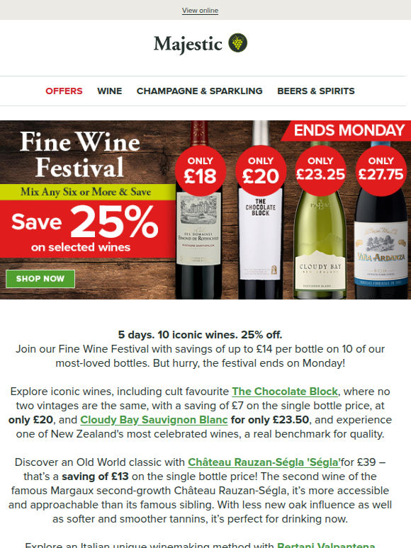 25% off our Top 10 Fine Wines – 5 days only!