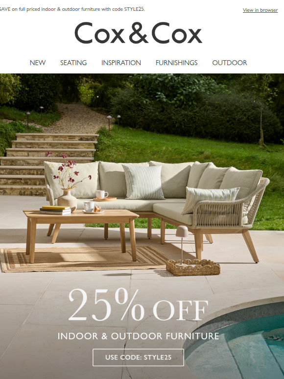 Enjoy 25% OFF all home & garden furniture!