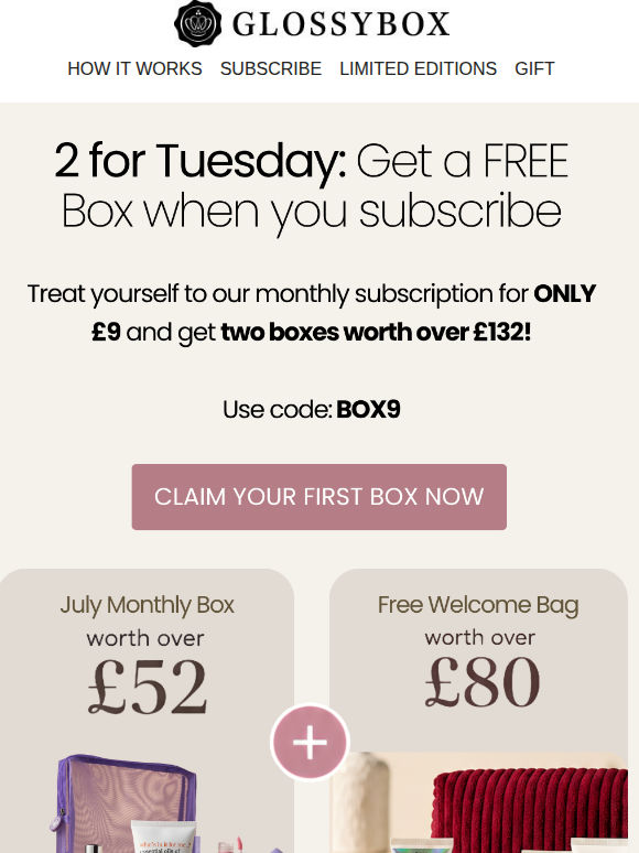 HURRY! First Box £9 + FREE BOX