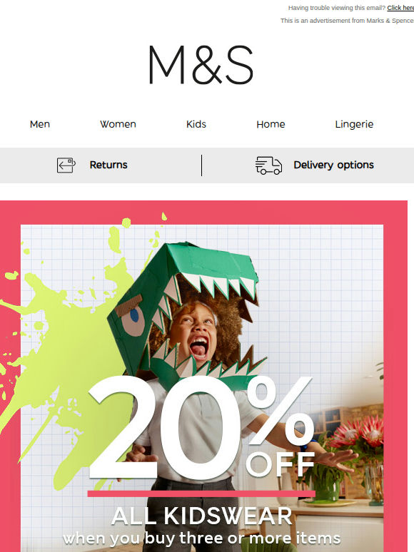 20% off kidswear when you buy three