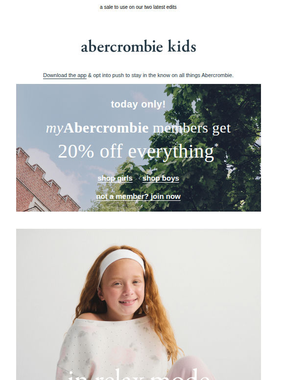 today only! myAbercrombie members get 20% OFF everything*
