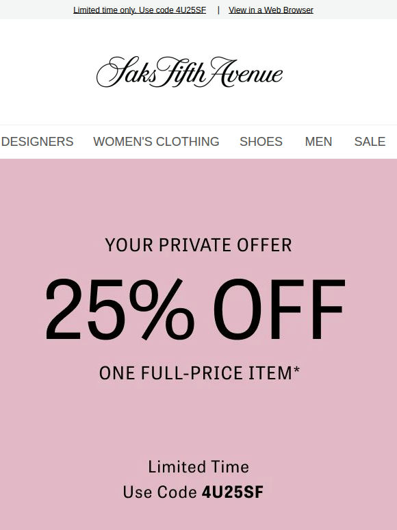 Private offer: 25% off one item
