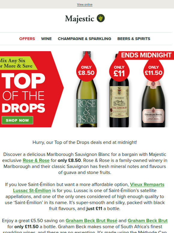 Ends midnight: Graham Beck £11.50, St-Émilion £11