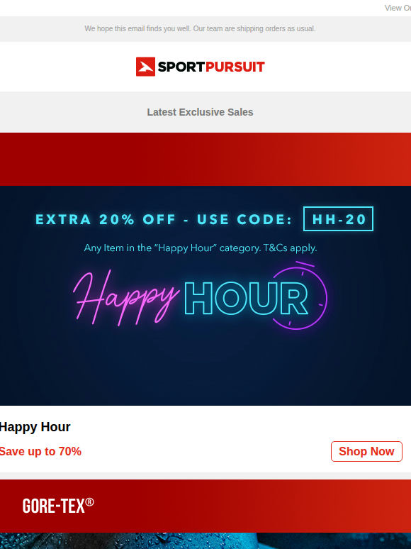 Happy Hour | Gore-Tex Apparel | Brooks Running | Fjern Extra 20% | Rip Curl | Up to 70% Off!