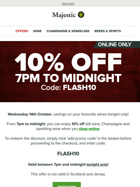 Tonight only: 10% off online purchases from 7pm