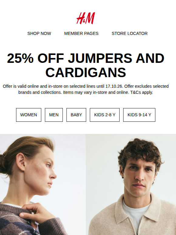 25% off jumpers and cardigans