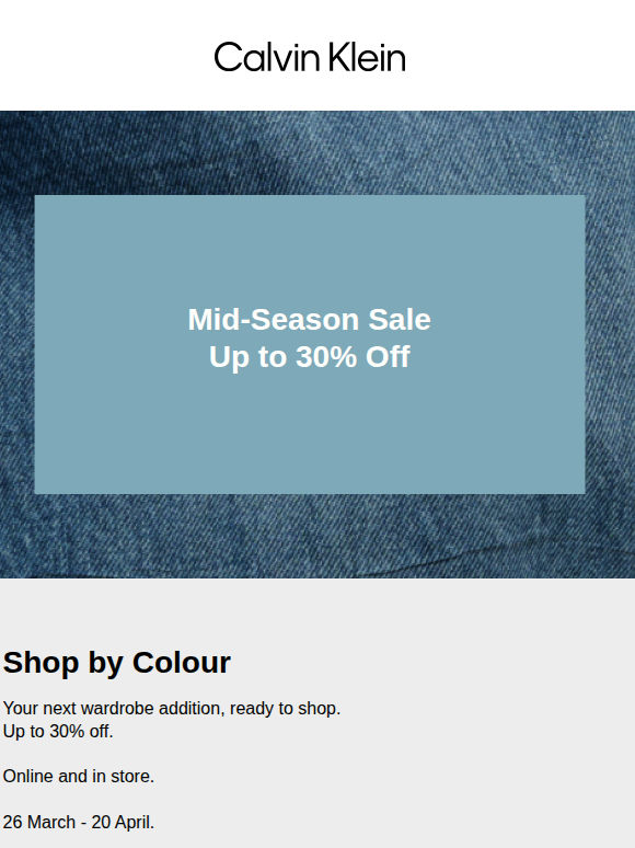 Mid-Season Sale - Shop by Colour