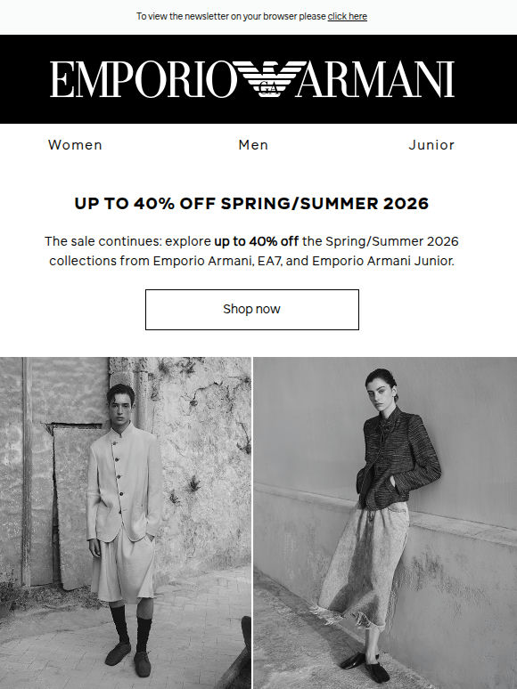 The Sale Continues: Up to 40% Off Spring/Summer 2026