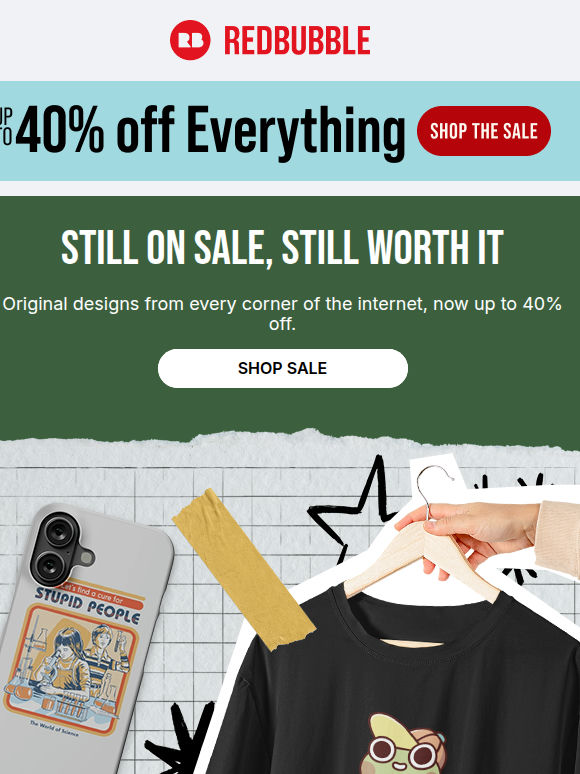 Up to 40% Off Tees, Stickers & Notebooks 🎒