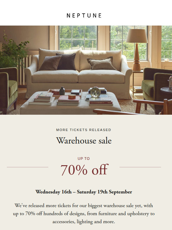 You're invited to our warehouse sale