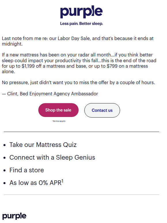 Sale ends at midnight