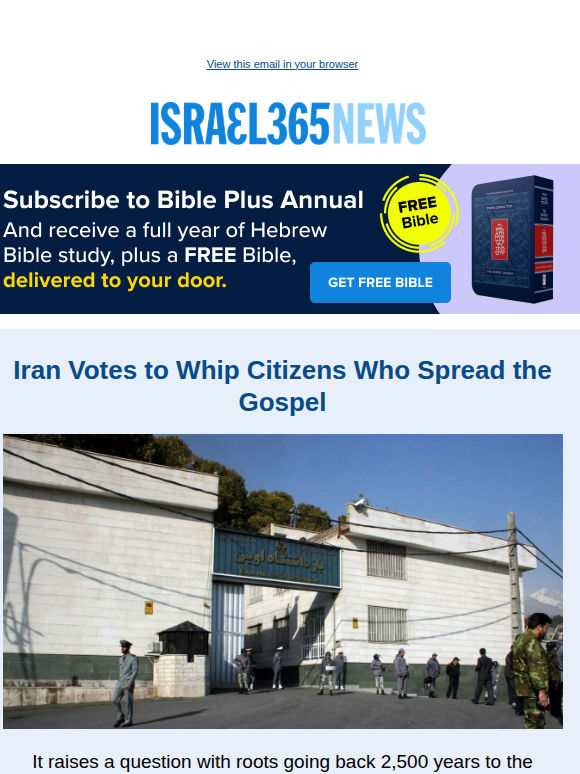 Iran Votes to Whip Citizens Who Spread the Gospel and Today's Top Stories