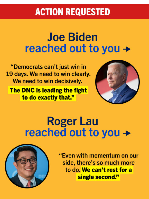 Joe, Roger, Ken, Elizabeth, and Kamala all reached out