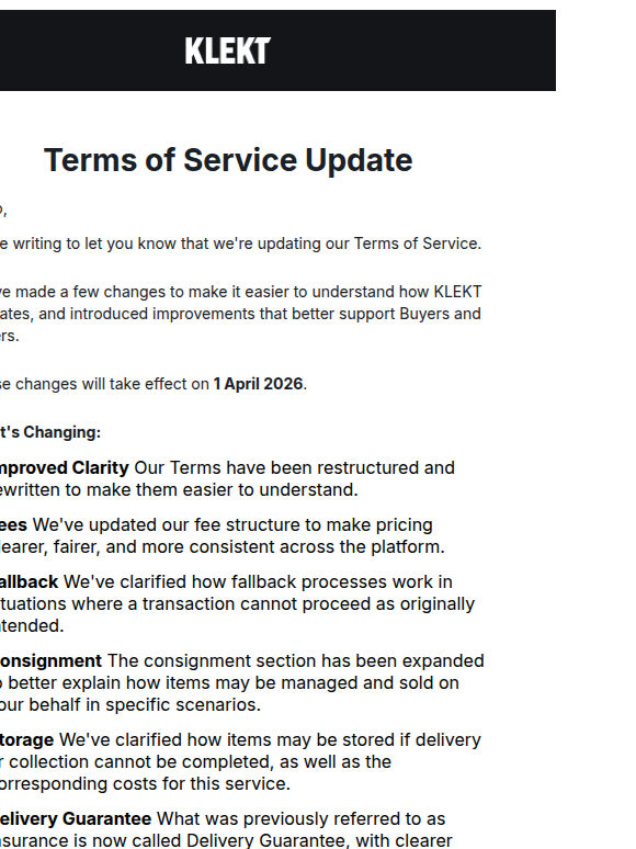 Terms of Service Update – Effective 1 April 2026