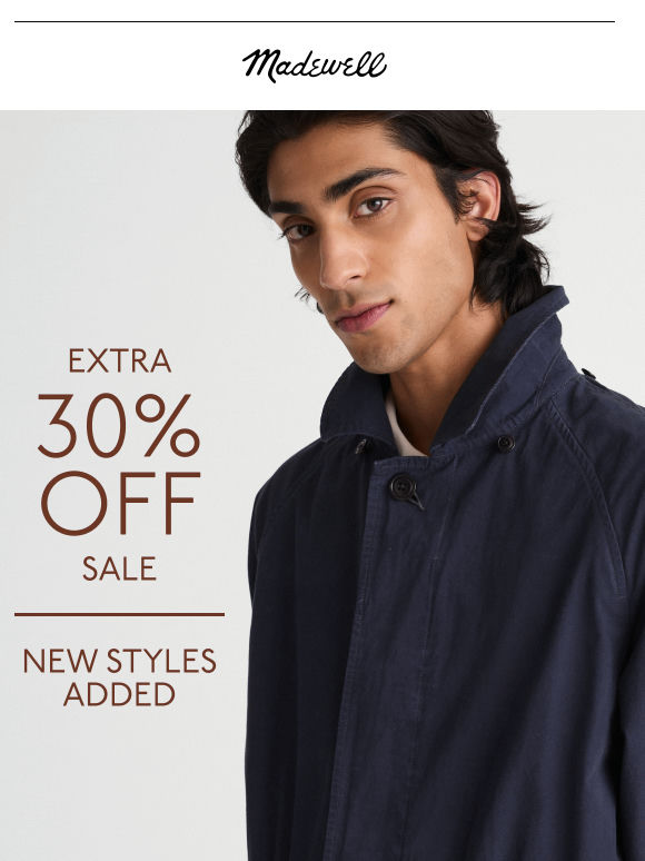 Extra 30% off sale, plus new styles added
